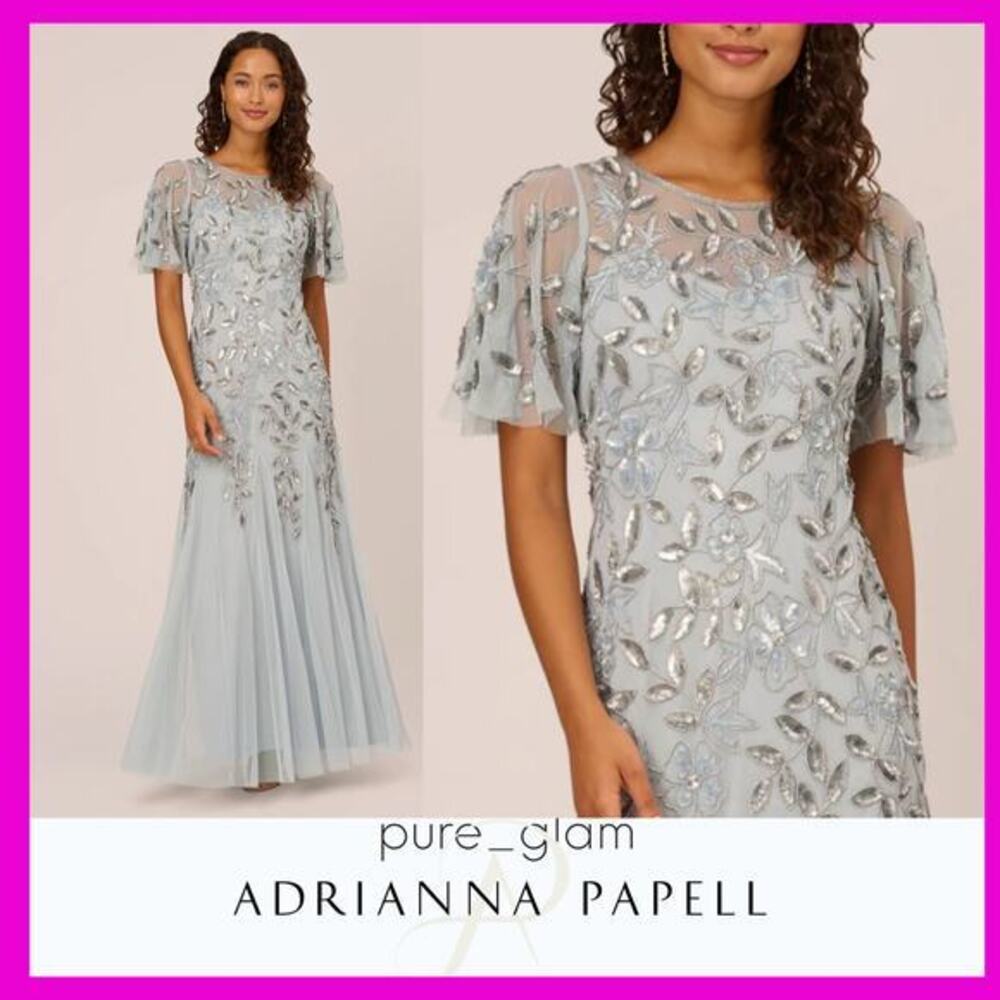 Adrianna Papell maxi dress sequin gown hand beaded